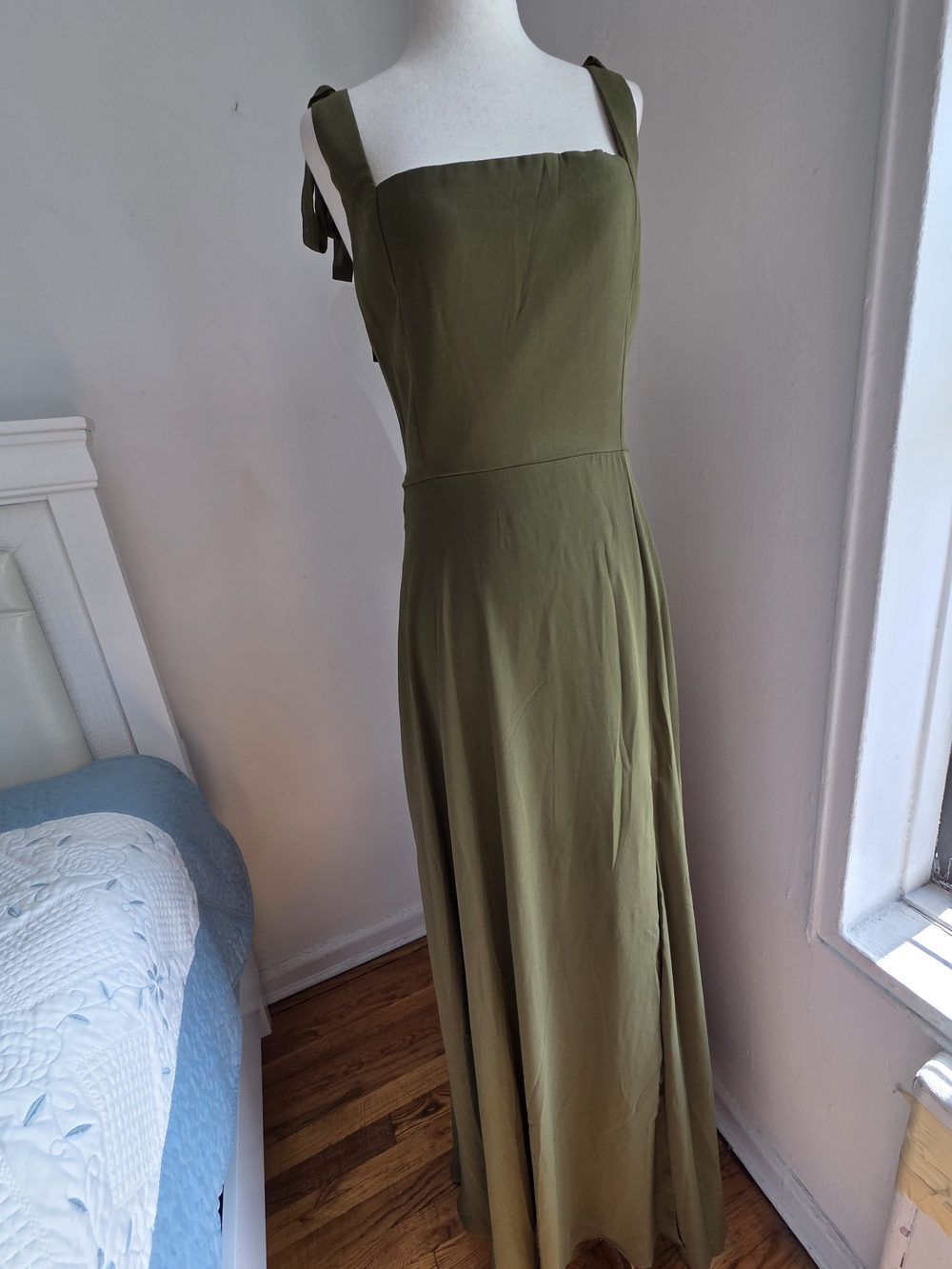 Lulu's Olive Tie-Strap Maxi Dress